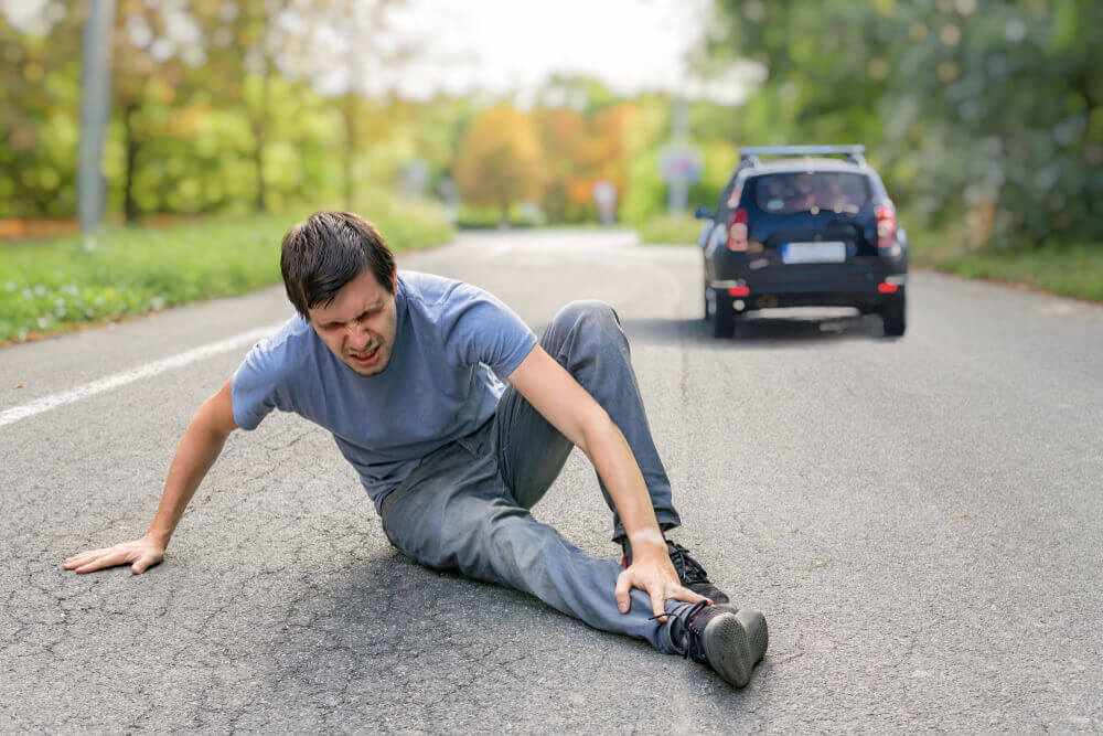 Pedestrian got hit and run by the rushing car.