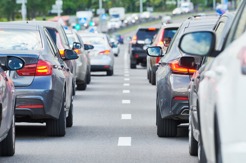 Traffic jam in highway city street road